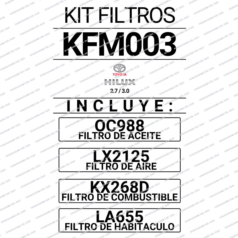 KIT FILTROS MAHLE TOYOTA HILUX D4D 3.0
